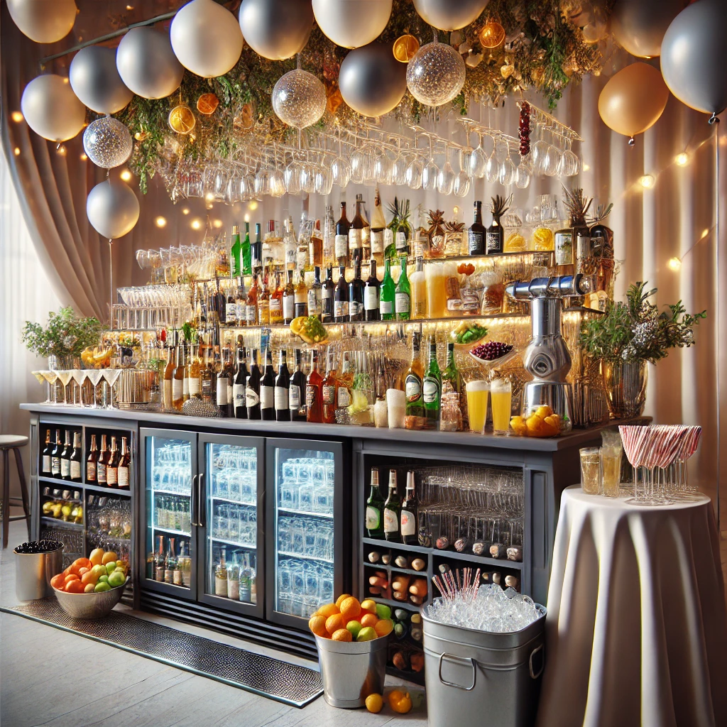 beautifully decorated party bar setup